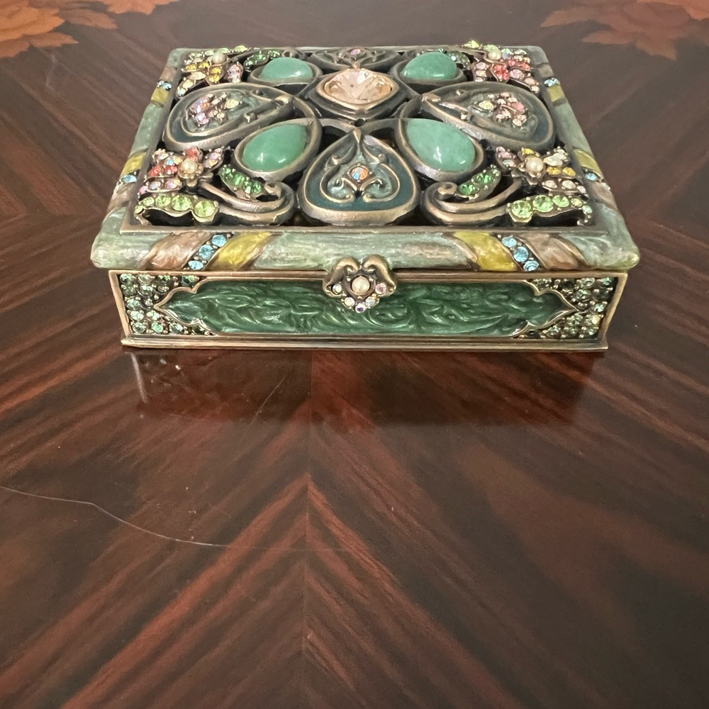 Jay Strongwater Rhinestone Blue & Green Enamel Trinket Box